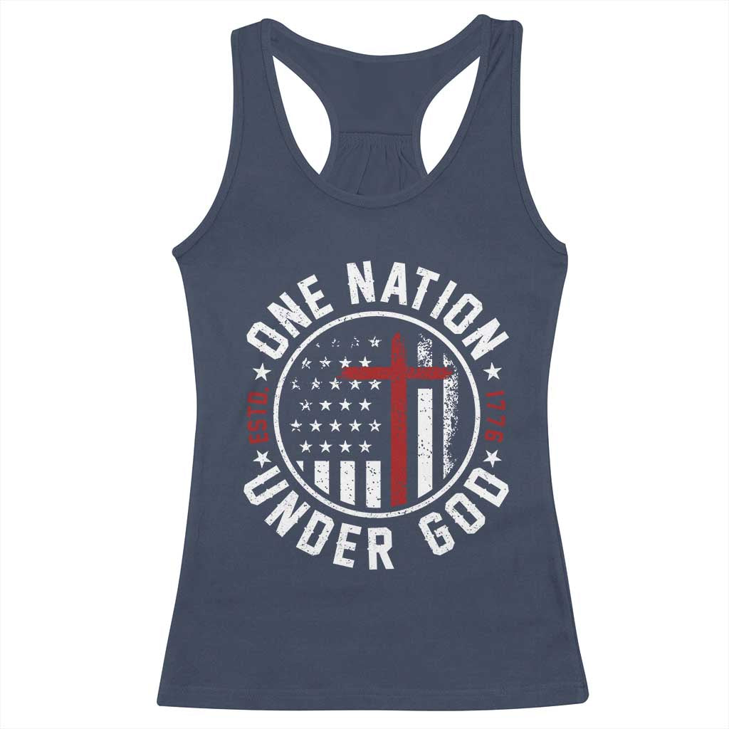Funny One Nation Under God ESTD 1776 Racerback Tank Top 4th Of July Patriotic Christian - Wonder Print Shop