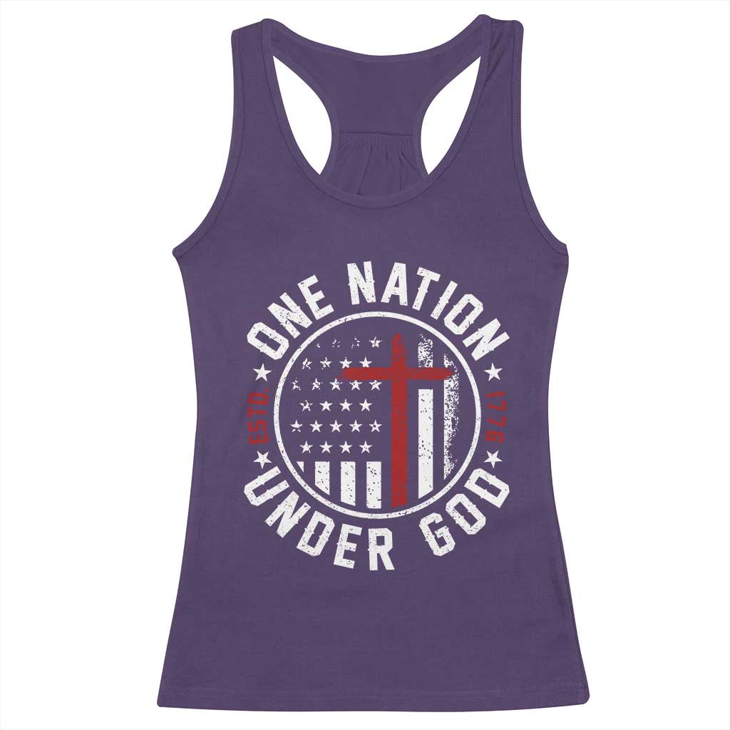 Funny One Nation Under God ESTD 1776 Racerback Tank Top 4th Of July Patriotic Christian - Wonder Print Shop