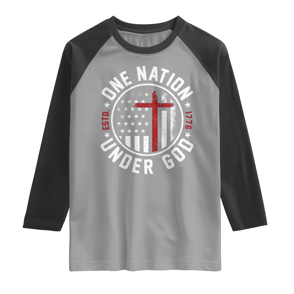 Funny One Nation Under God ESTD 1776 Raglan Shirt 4th Of July Patriotic Christian - Wonder Print Shop