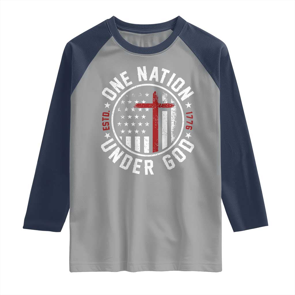 Funny One Nation Under God ESTD 1776 Raglan Shirt 4th Of July Patriotic Christian - Wonder Print Shop