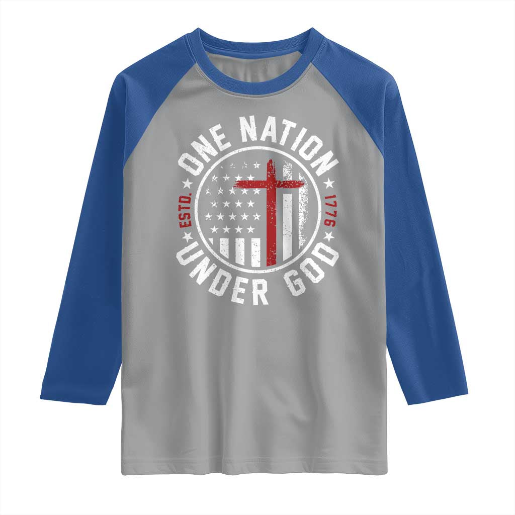 Funny One Nation Under God ESTD 1776 Raglan Shirt 4th Of July Patriotic Christian - Wonder Print Shop