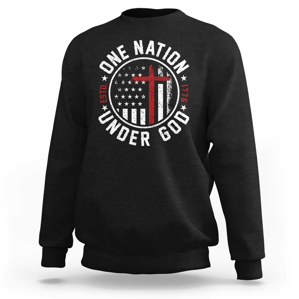 Funny One Nation Under God ESTD 1776 Sweatshirt 4th Of July Patriotic Christian - Wonder Print Shop