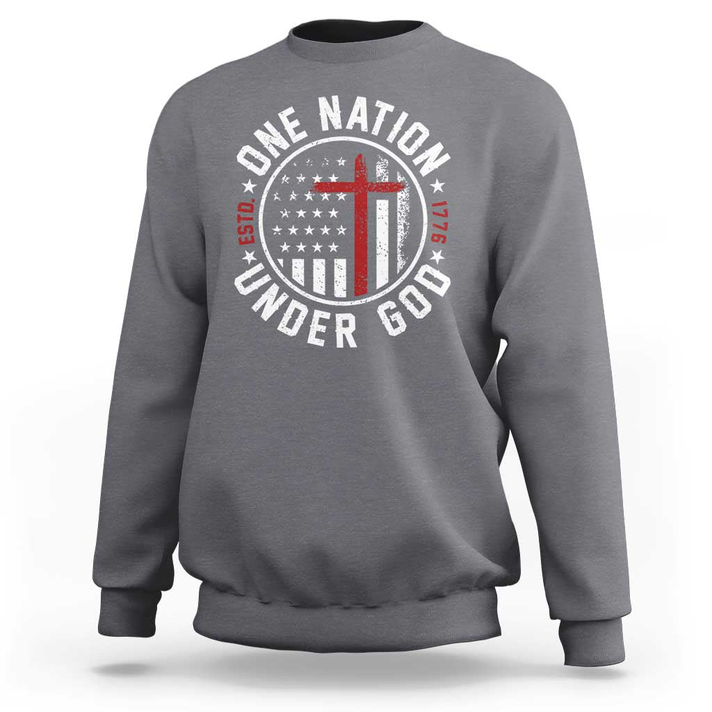 Funny One Nation Under God ESTD 1776 Sweatshirt 4th Of July Patriotic Christian - Wonder Print Shop