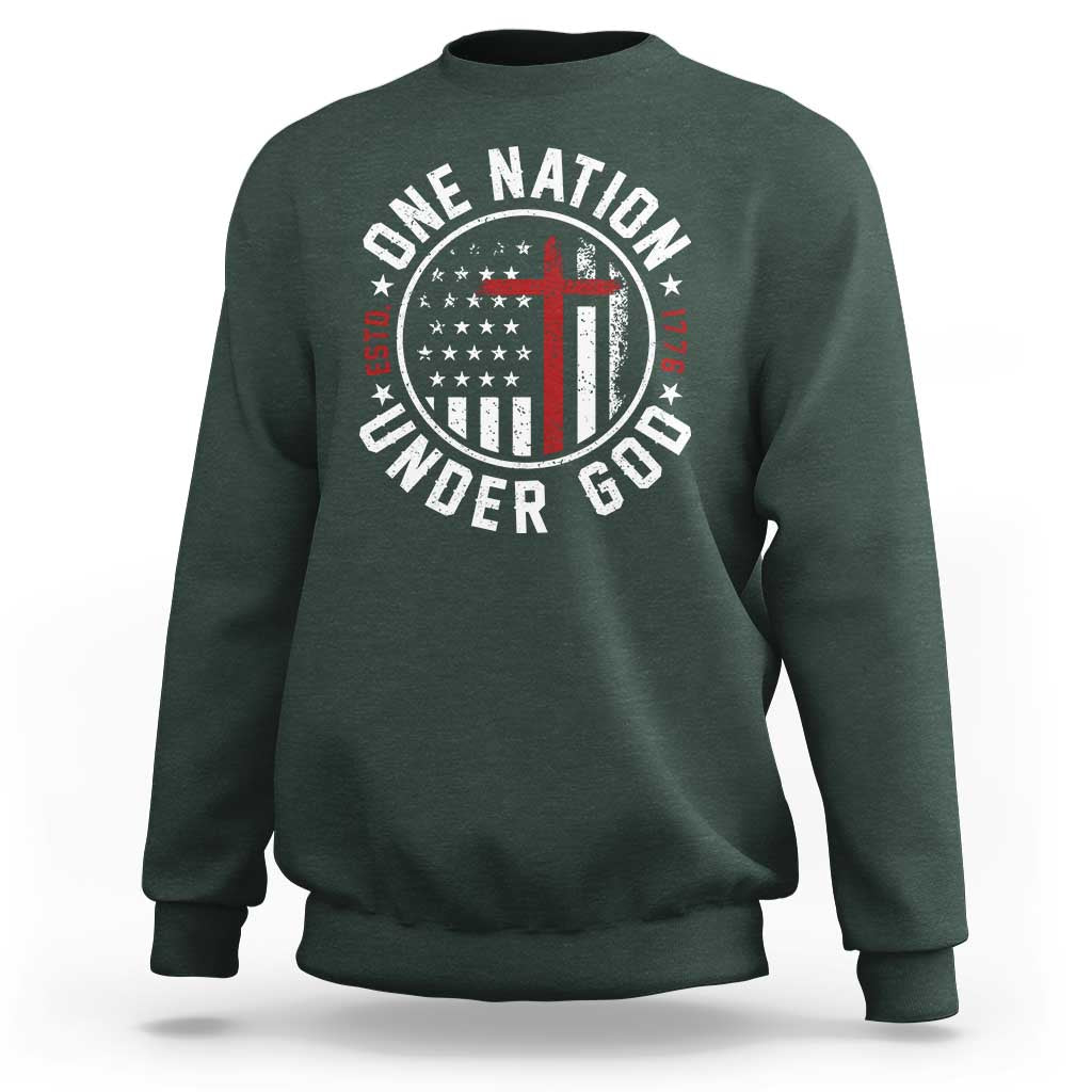 Funny One Nation Under God ESTD 1776 Sweatshirt 4th Of July Patriotic Christian - Wonder Print Shop