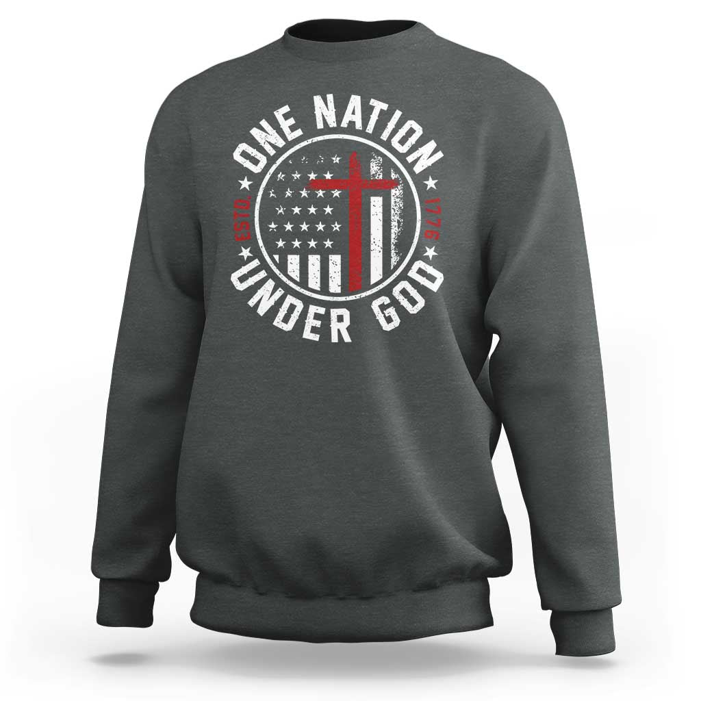 Funny One Nation Under God ESTD 1776 Sweatshirt 4th Of July Patriotic Christian - Wonder Print Shop