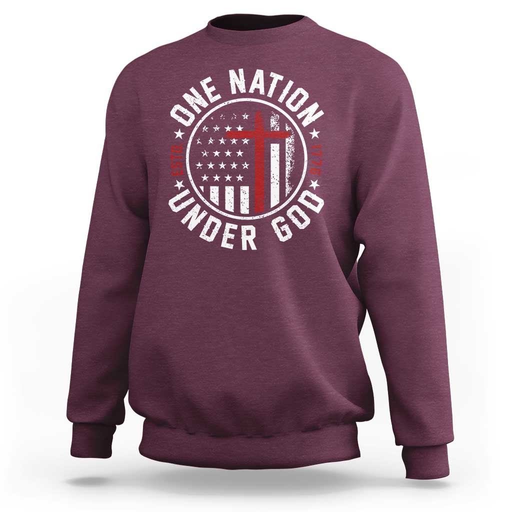 Funny One Nation Under God ESTD 1776 Sweatshirt 4th Of July Patriotic Christian - Wonder Print Shop