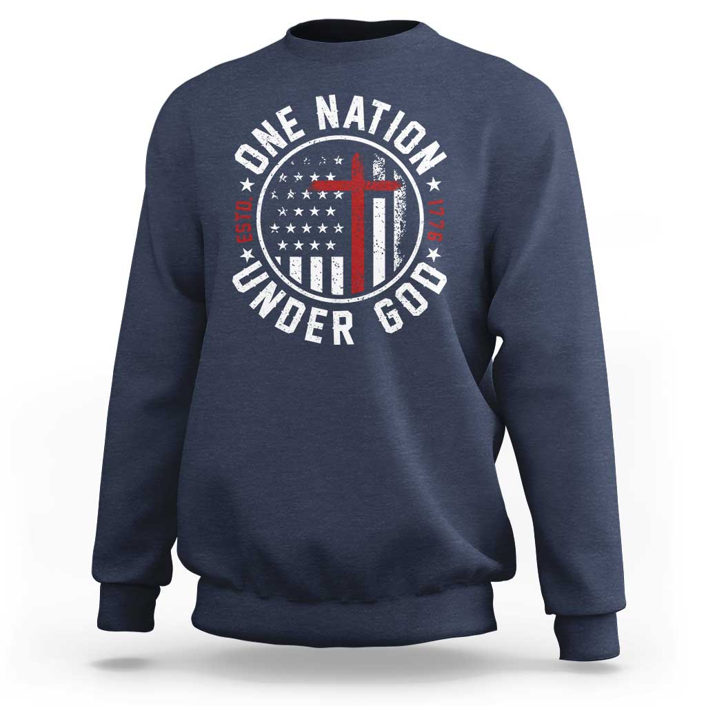 Funny One Nation Under God ESTD 1776 Sweatshirt 4th Of July Patriotic Christian - Wonder Print Shop