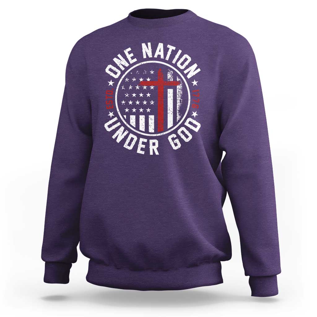Funny One Nation Under God ESTD 1776 Sweatshirt 4th Of July Patriotic Christian - Wonder Print Shop