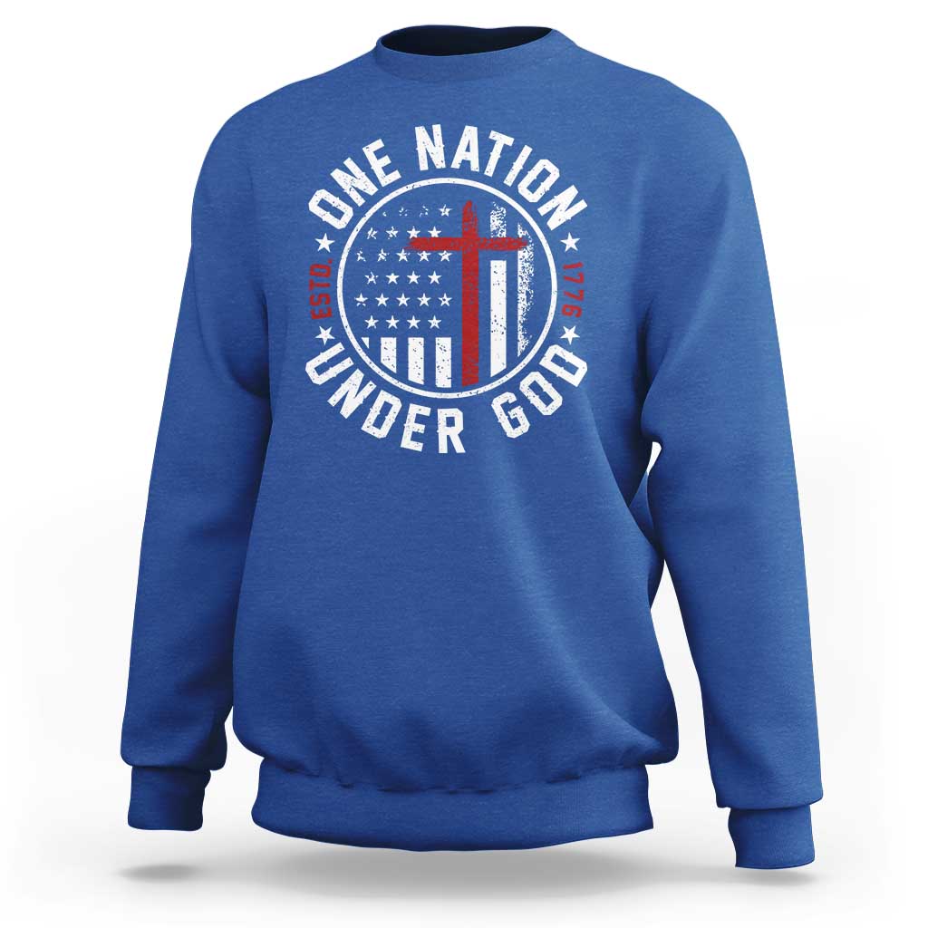 Funny One Nation Under God ESTD 1776 Sweatshirt 4th Of July Patriotic Christian - Wonder Print Shop