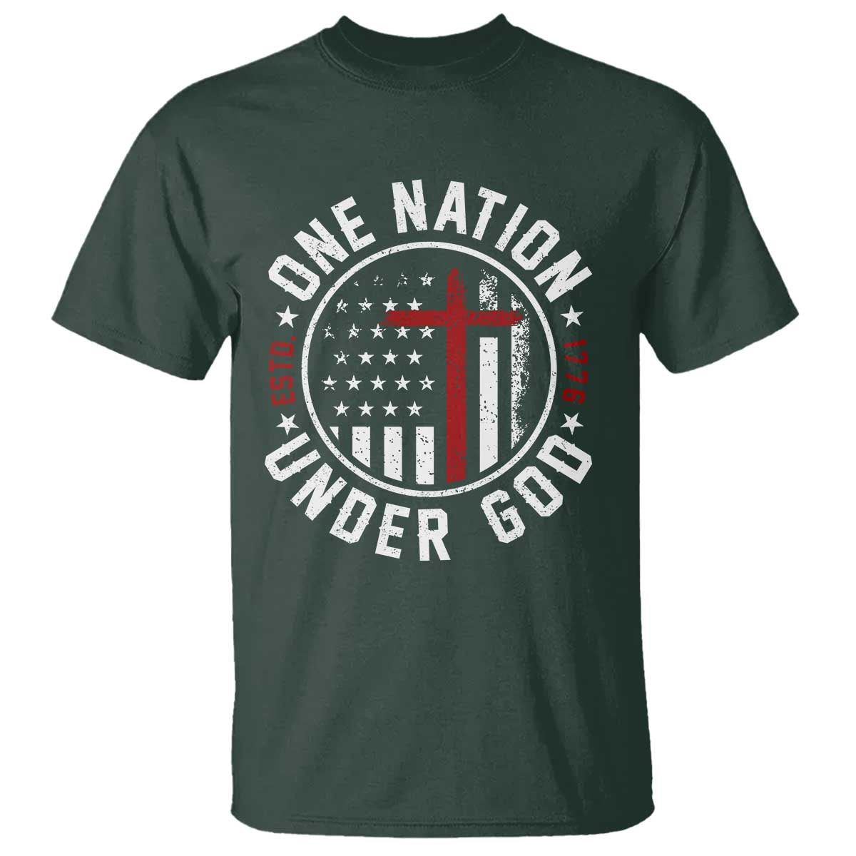 Funny One Nation Under God ESTD 1776 T Shirt 4th Of July Patriotic Christian - Wonder Print Shop