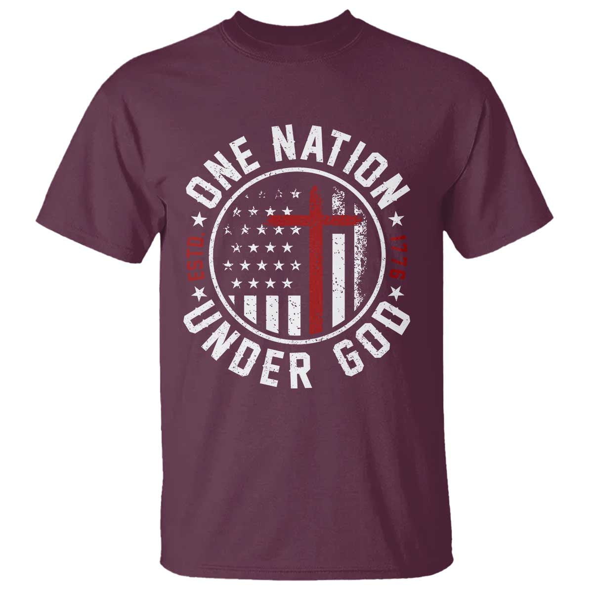 Funny One Nation Under God ESTD 1776 T Shirt 4th Of July Patriotic Christian - Wonder Print Shop