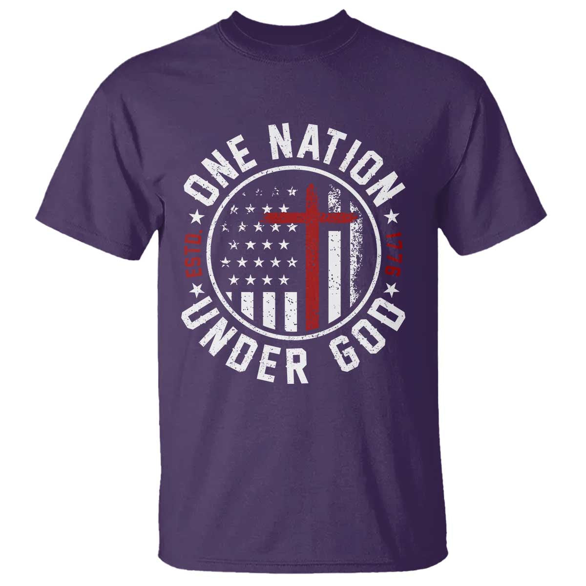Funny One Nation Under God ESTD 1776 T Shirt 4th Of July Patriotic Christian - Wonder Print Shop
