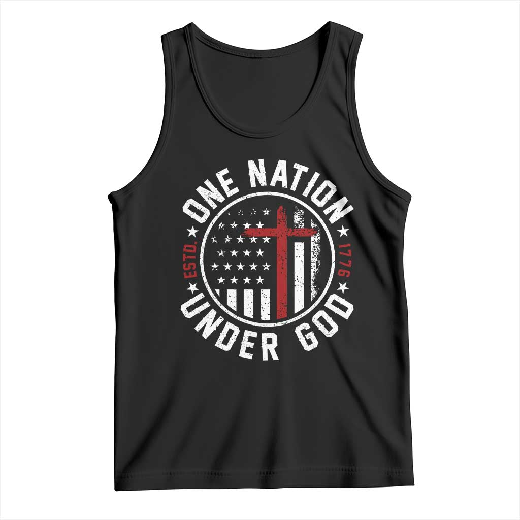 Funny One Nation Under God ESTD 1776 Tank Top 4th Of July Patriotic Christian - Wonder Print Shop