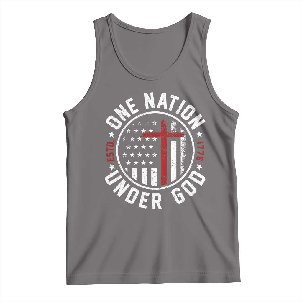 Funny One Nation Under God ESTD 1776 Tank Top 4th Of July Patriotic Christian - Wonder Print Shop