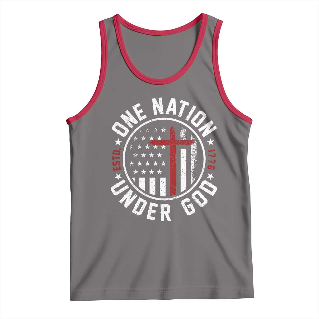 Funny One Nation Under God ESTD 1776 Tank Top 4th Of July Patriotic Christian - Wonder Print Shop