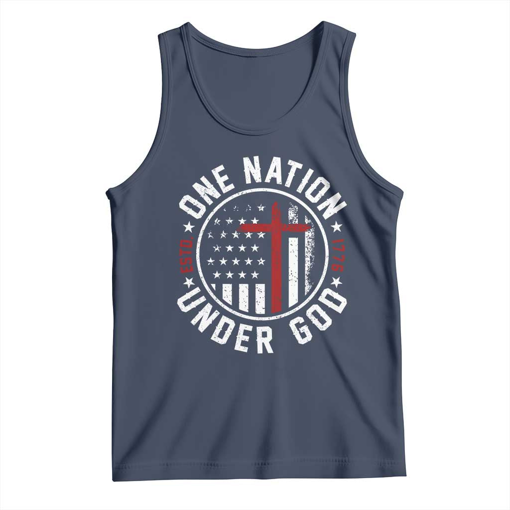 Funny One Nation Under God ESTD 1776 Tank Top 4th Of July Patriotic Christian - Wonder Print Shop