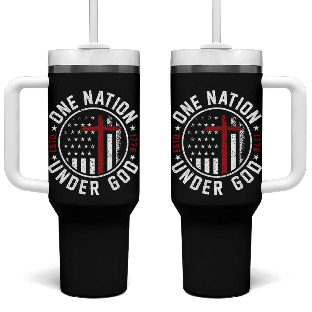 Funny One Nation Under God ESTD 1776 Tumbler With Handle 4th Of July Patriotic Christian - Wonder Print Shop