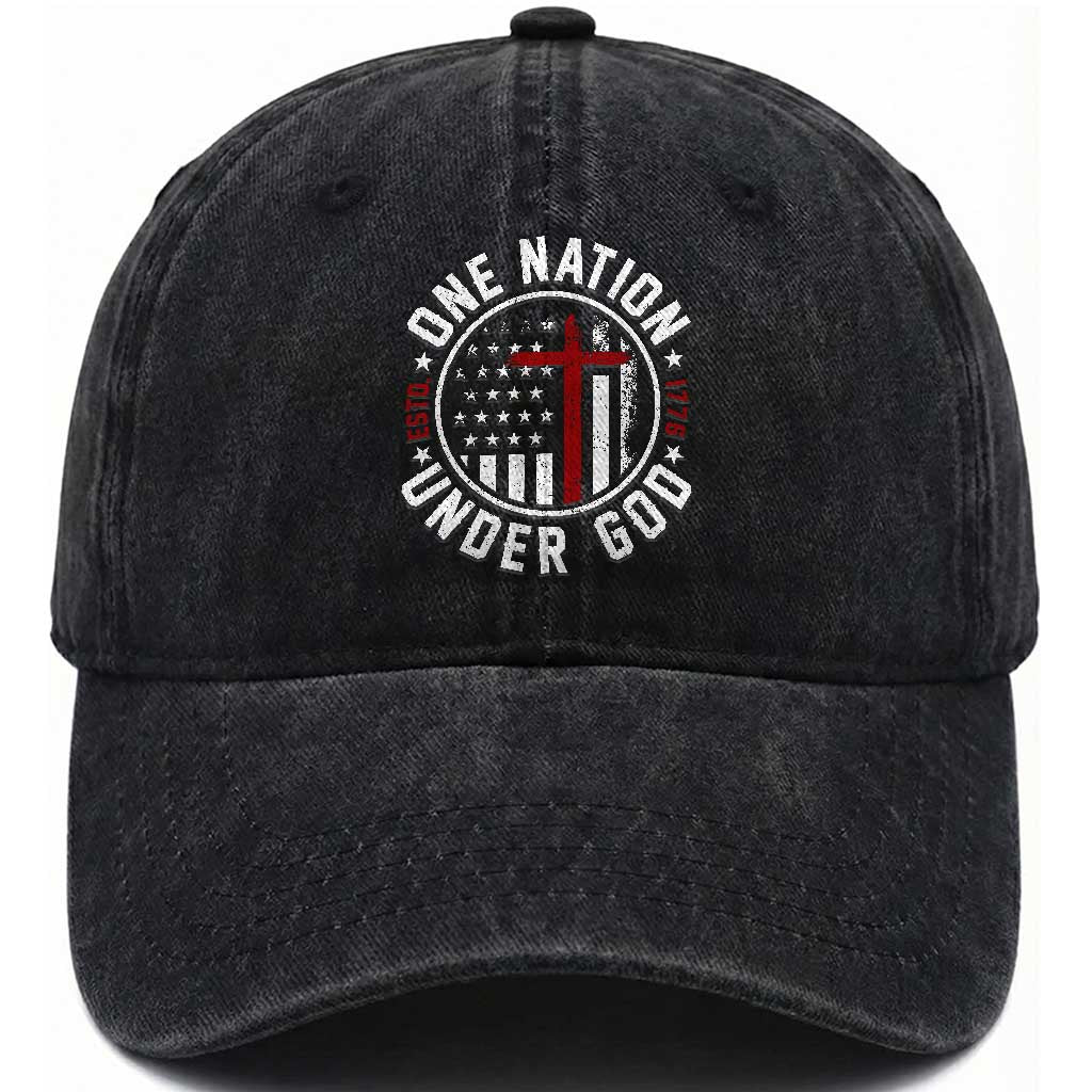 Funny One Nation Under God ESTD 1776 Washed Cotton Baseball Cap 4th Of July Patriotic Christian