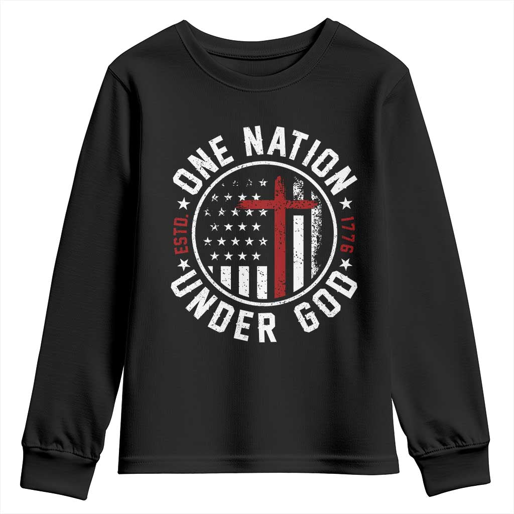 Funny One Nation Under God ESTD 1776 Youth Sweatshirt 4th Of July Patriotic Christian - Wonder Print Shop