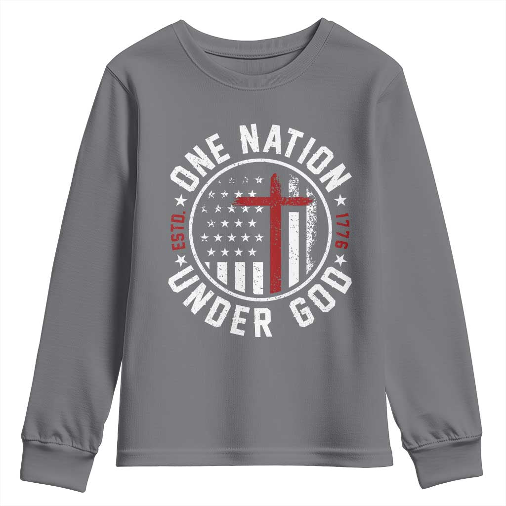Funny One Nation Under God ESTD 1776 Youth Sweatshirt 4th Of July Patriotic Christian - Wonder Print Shop
