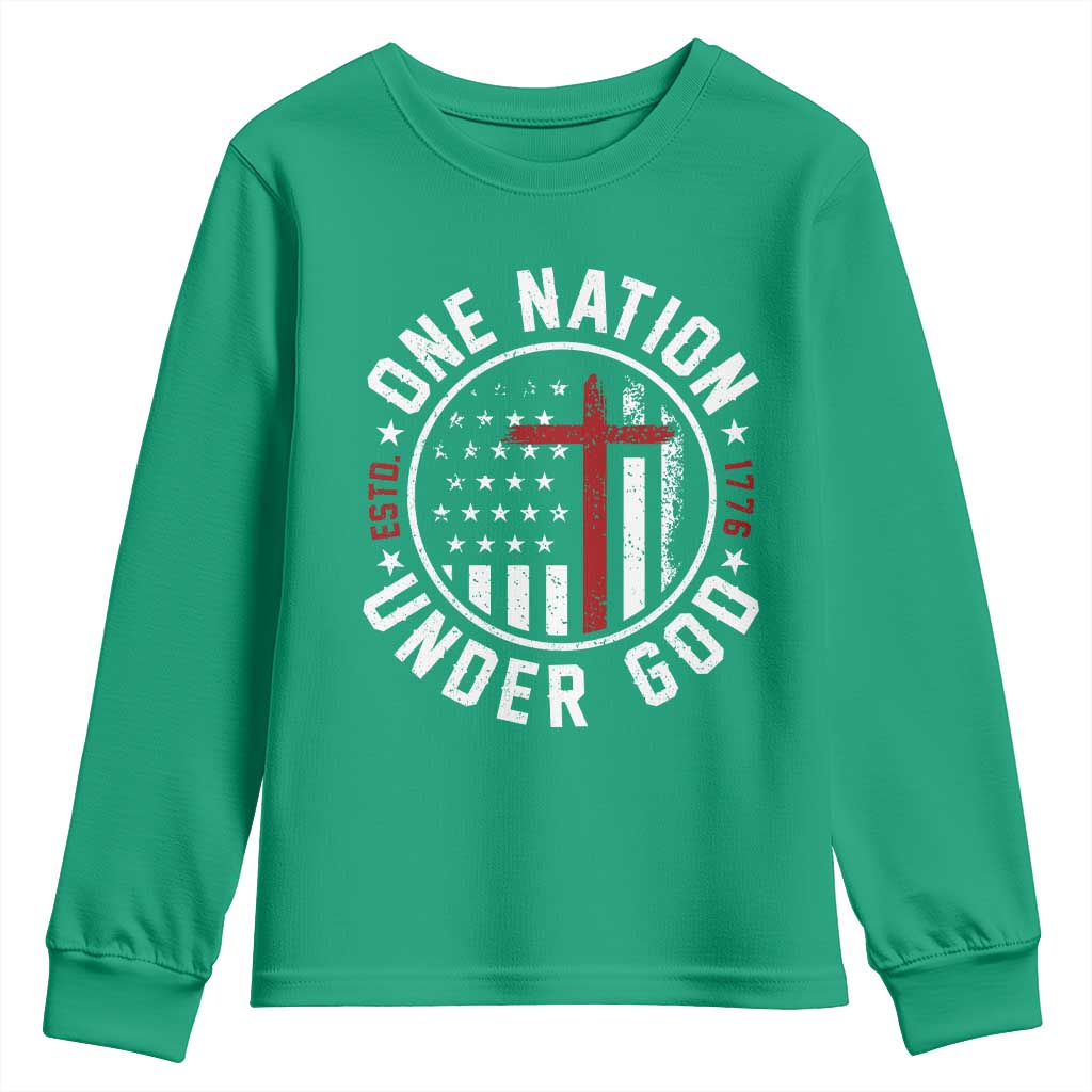 Funny One Nation Under God ESTD 1776 Youth Sweatshirt 4th Of July Patriotic Christian - Wonder Print Shop