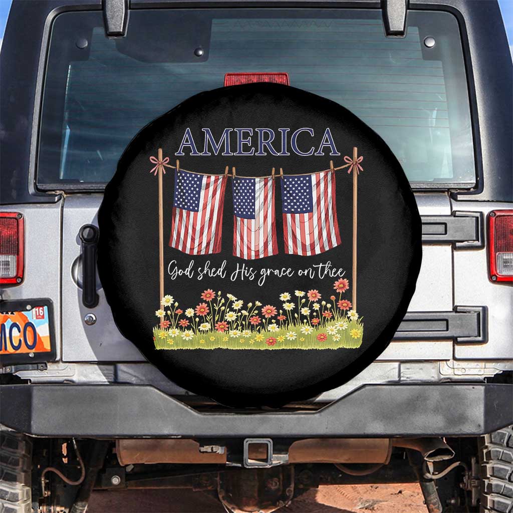 Funny America God Shed His Grace On Thee Spare Tire Cover 4th Of July Christian American Flag - Wonder Print Shop