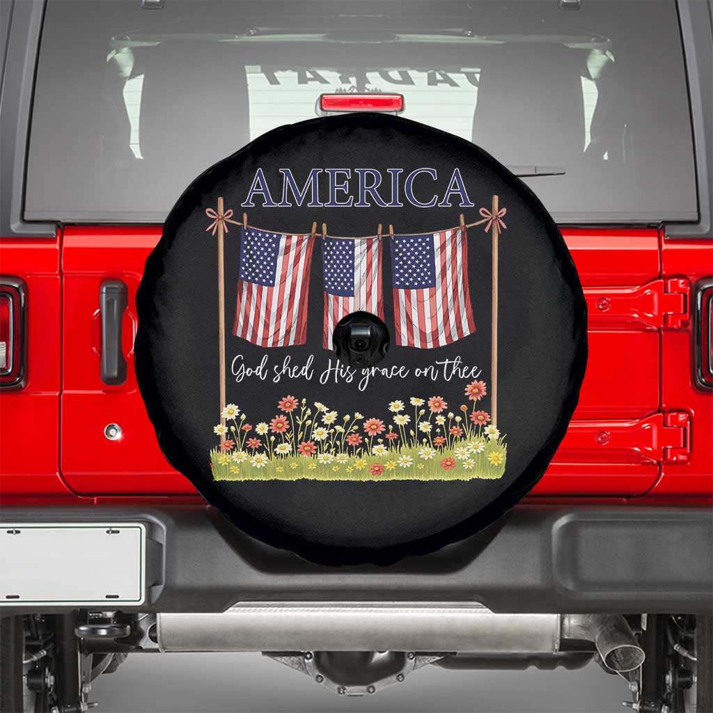 Funny America God Shed His Grace On Thee Spare Tire Cover 4th Of July Christian American Flag - Wonder Print Shop