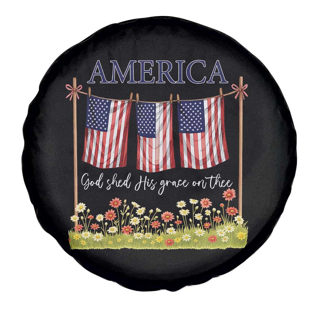 Funny America God Shed His Grace On Thee Spare Tire Cover 4th Of July Christian American Flag - Wonder Print Shop