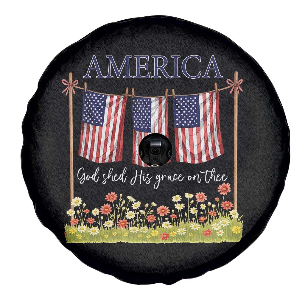 Funny America God Shed His Grace On Thee Spare Tire Cover 4th Of July Christian American Flag - Wonder Print Shop