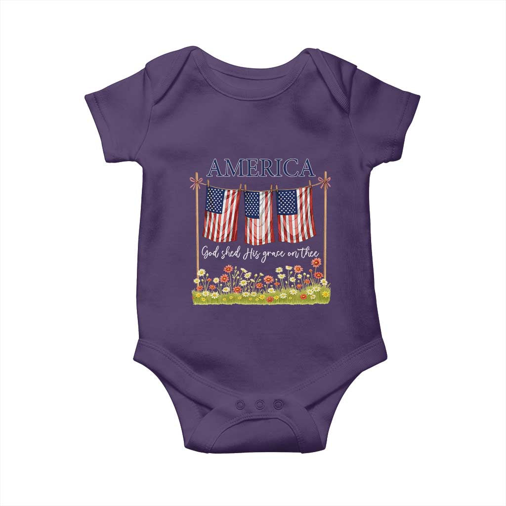 Funny America God Shed His Grace On Thee Baby Onesie 4th Of July Christian American Flag - Wonder Print Shop