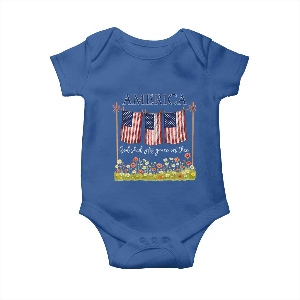 Funny America God Shed His Grace On Thee Baby Onesie 4th Of July Christian American Flag - Wonder Print Shop