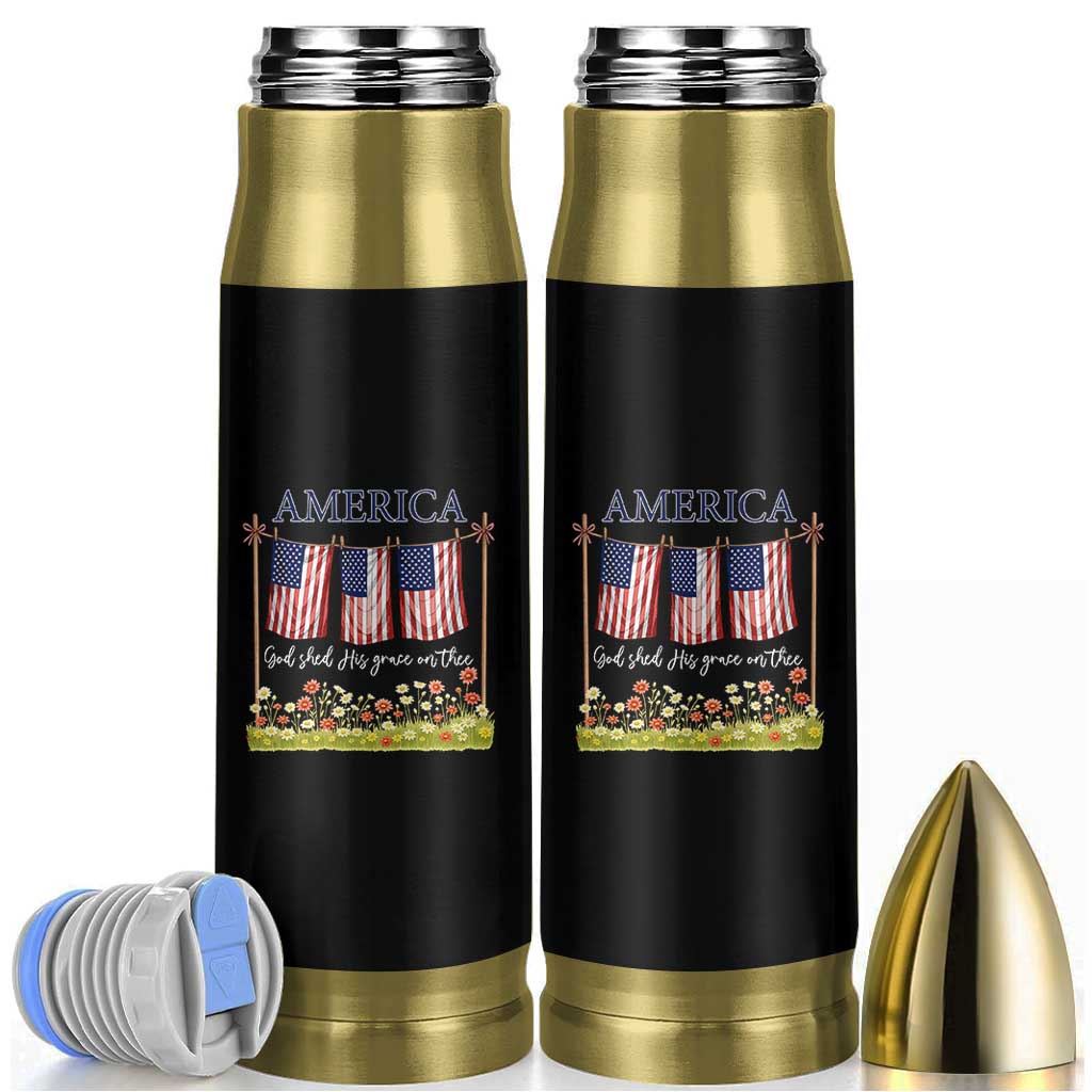 Funny America God Shed His Grace On Thee Bullet Tumbler 4th Of July Christian American Flag - Wonder Print Shop