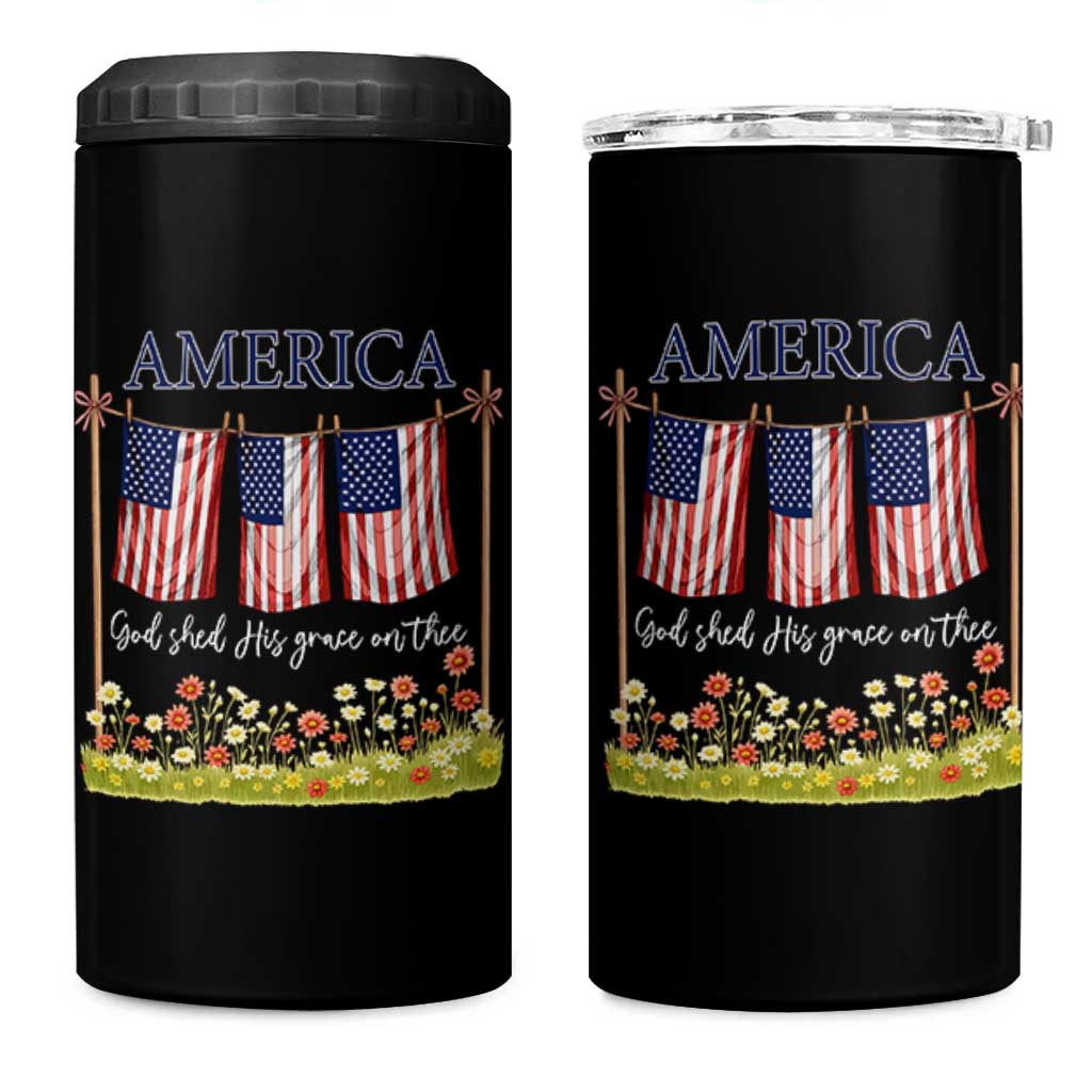 Funny America God Shed His Grace On Thee 4 in 1 Can Cooler Tumbler 4th Of July Christian American Flag - Wonder Print Shop