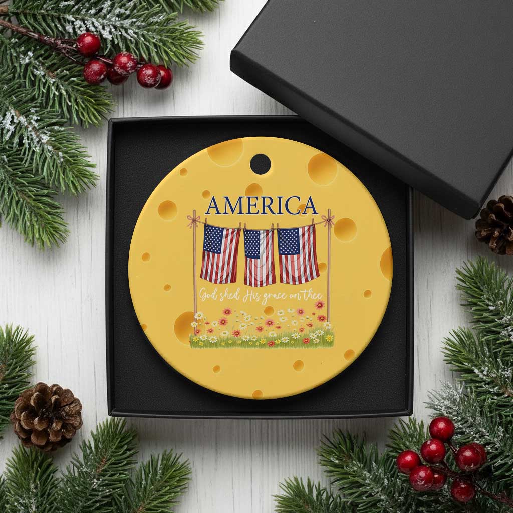 Funny America God Shed His Grace On Thee Ceramic Ornament 4th Of July Christian American Flag - Wonder Print Shop