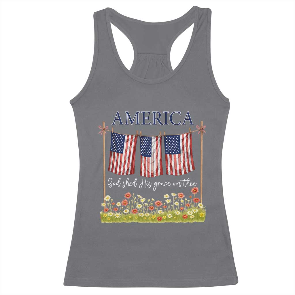 Funny America God Shed His Grace On Thee Racerback Tank Top 4th Of July Christian American Flag - Wonder Print Shop