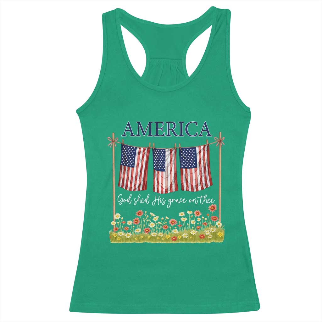 Funny America God Shed His Grace On Thee Racerback Tank Top 4th Of July Christian American Flag - Wonder Print Shop