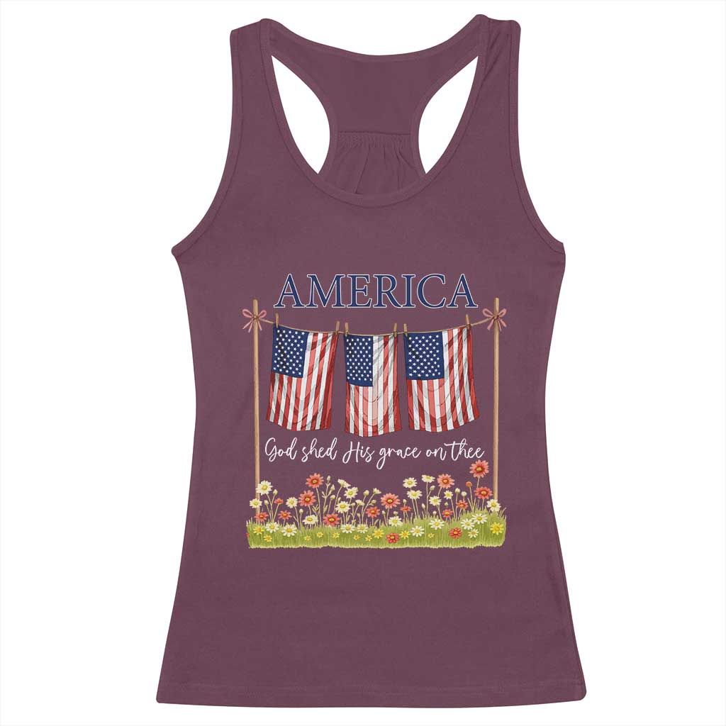 Funny America God Shed His Grace On Thee Racerback Tank Top 4th Of July Christian American Flag - Wonder Print Shop