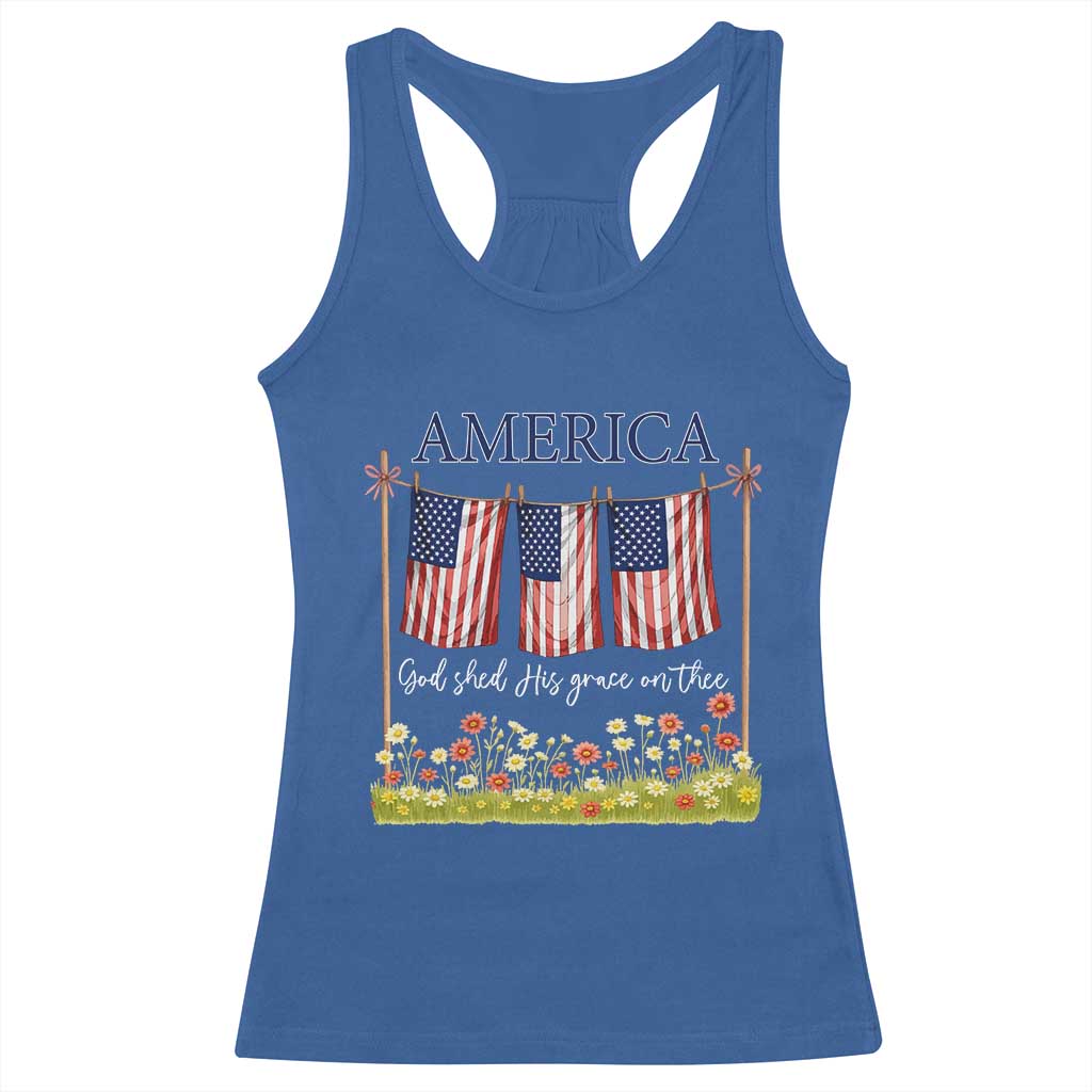 Funny America God Shed His Grace On Thee Racerback Tank Top 4th Of July Christian American Flag - Wonder Print Shop