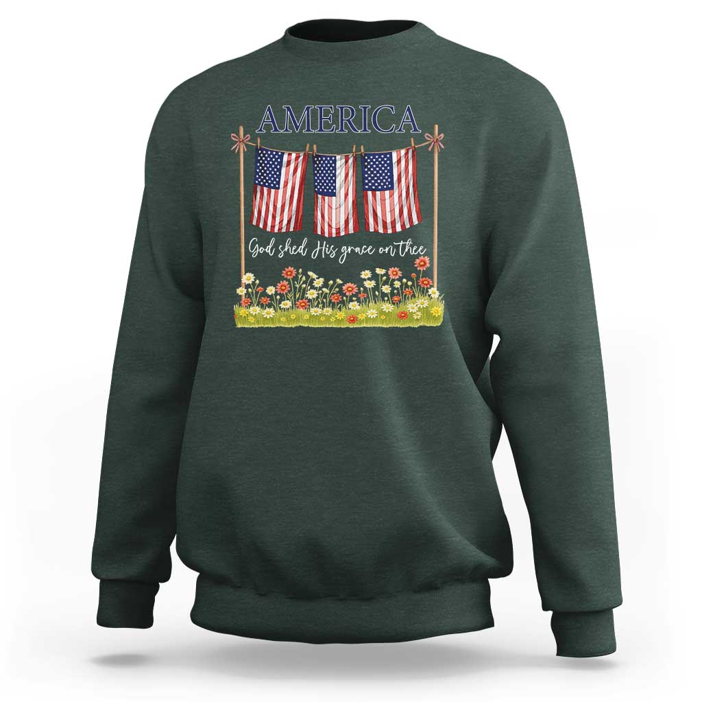 Funny America God Shed His Grace On Thee Sweatshirt 4th Of July Christian American Flag - Wonder Print Shop