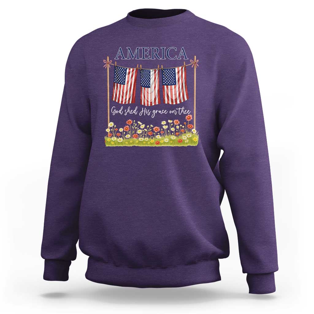 Funny America God Shed His Grace On Thee Sweatshirt 4th Of July Christian American Flag - Wonder Print Shop