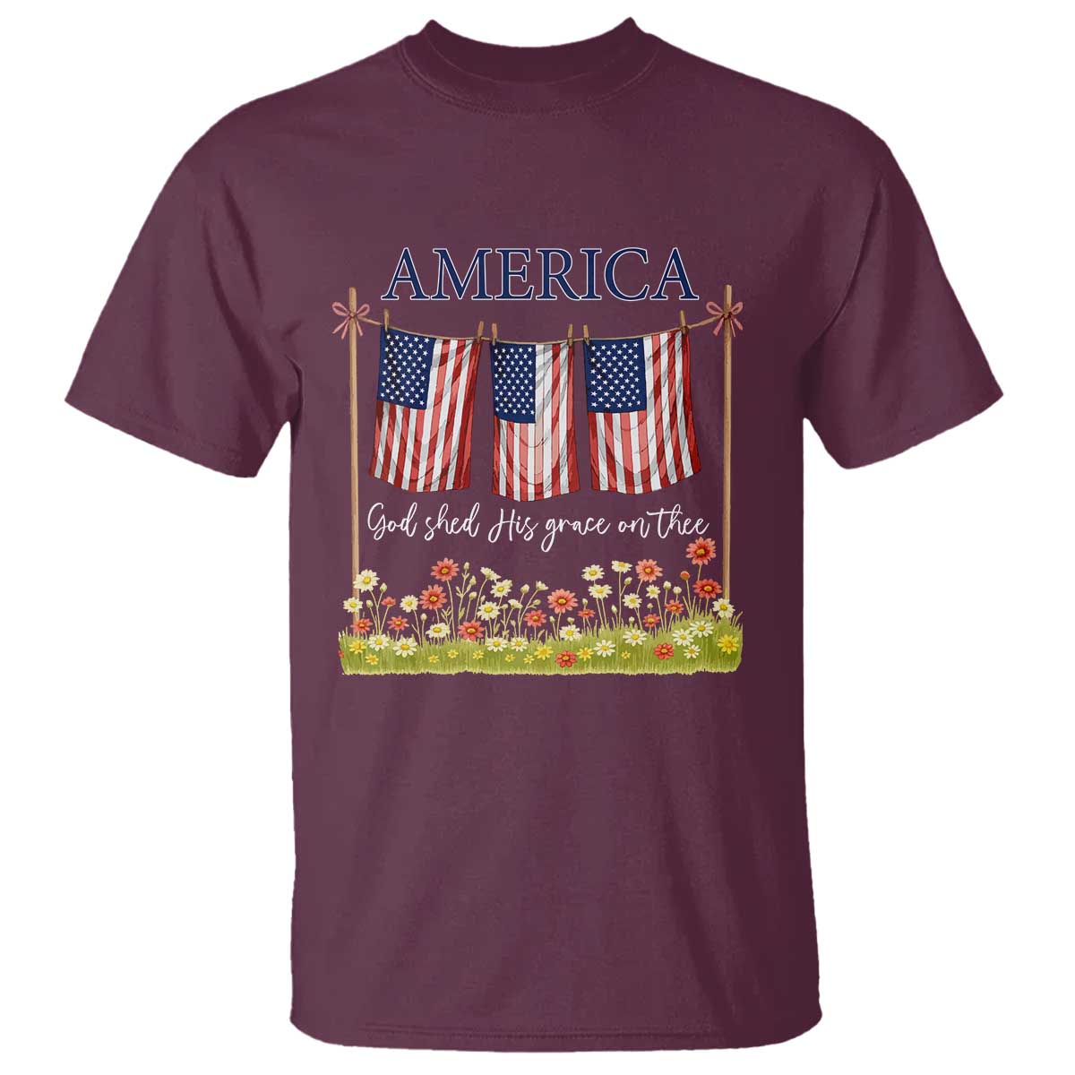 Funny America God Shed His Grace On Thee T Shirt 4th Of July Christian American Flag - Wonder Print Shop