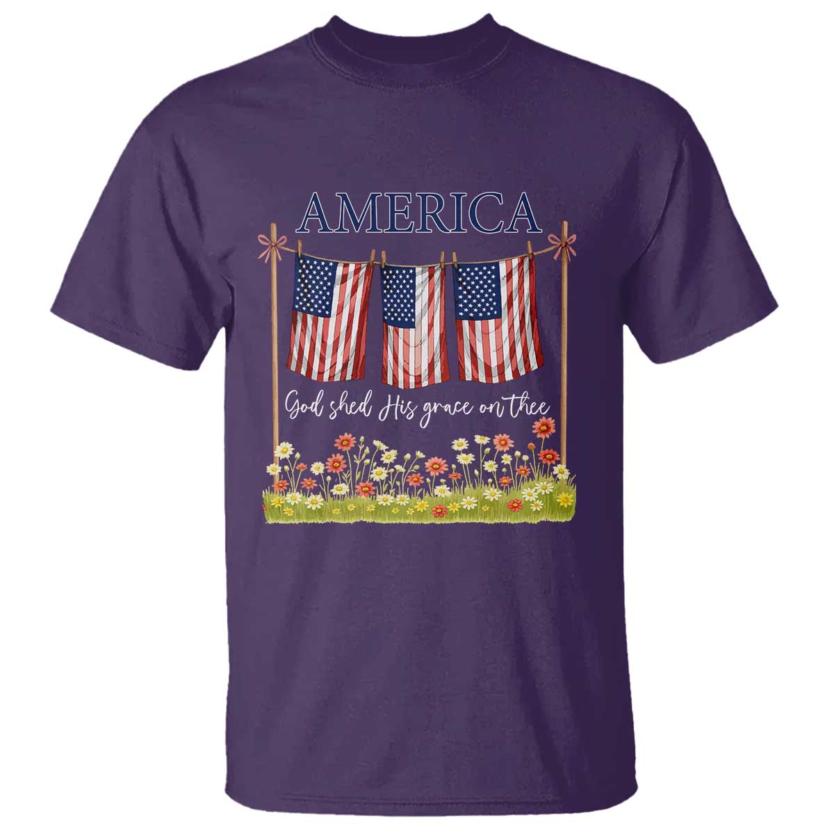Funny America God Shed His Grace On Thee T Shirt 4th Of July Christian American Flag - Wonder Print Shop