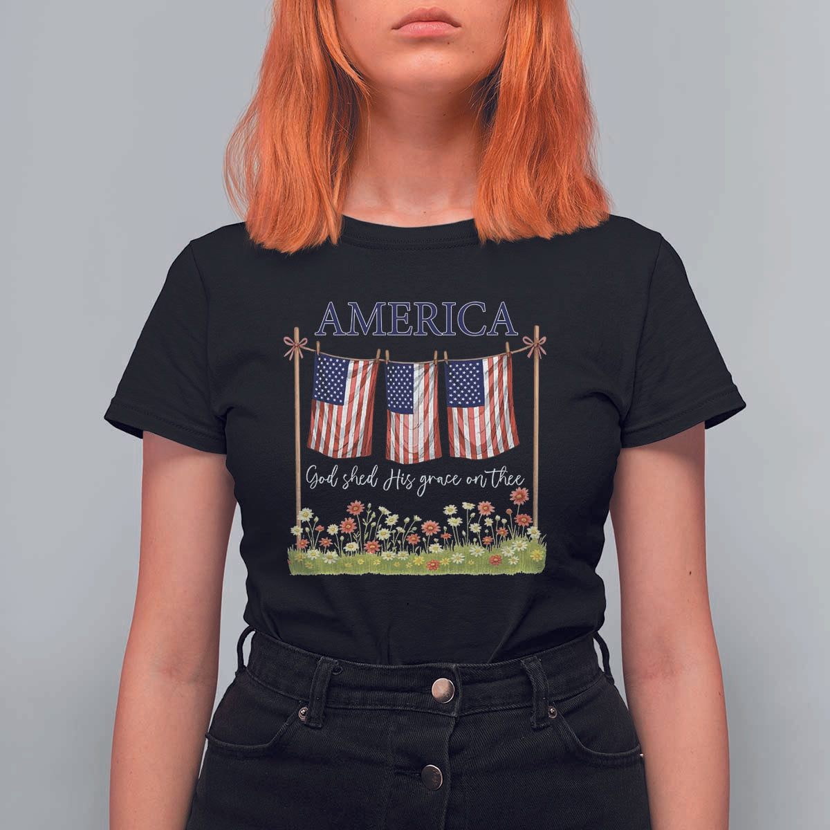 Funny America God Shed His Grace On Thee T Shirt For Women 4th Of July Christian American Flag - Wonder Print Shop