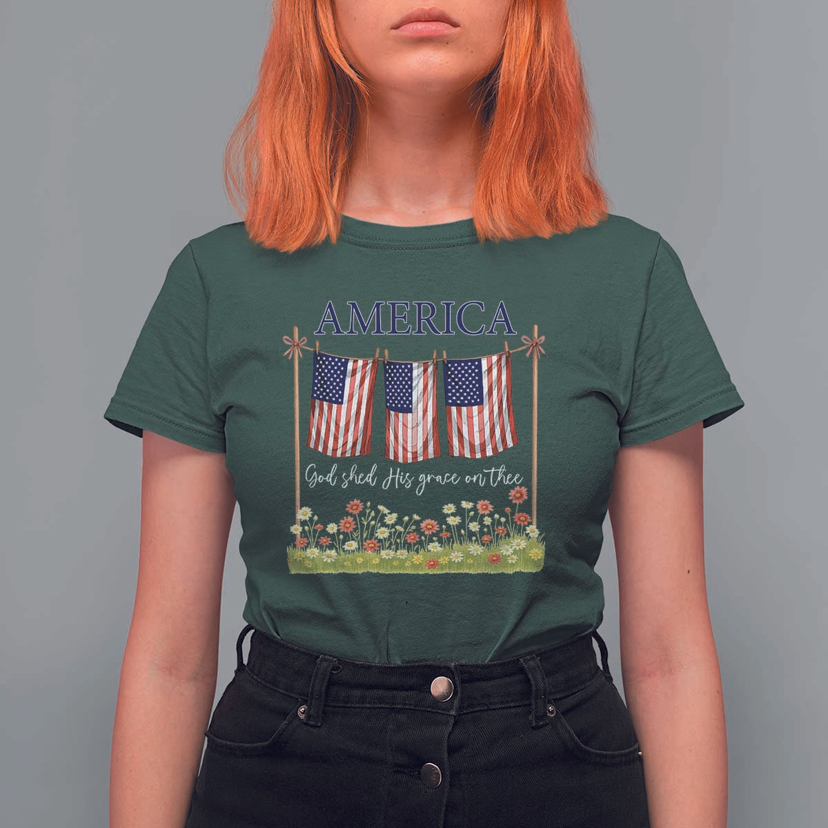 Funny America God Shed His Grace On Thee T Shirt For Women 4th Of July Christian American Flag - Wonder Print Shop