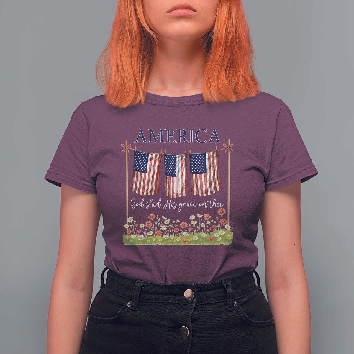 Funny America God Shed His Grace On Thee T Shirt For Women 4th Of July Christian American Flag - Wonder Print Shop