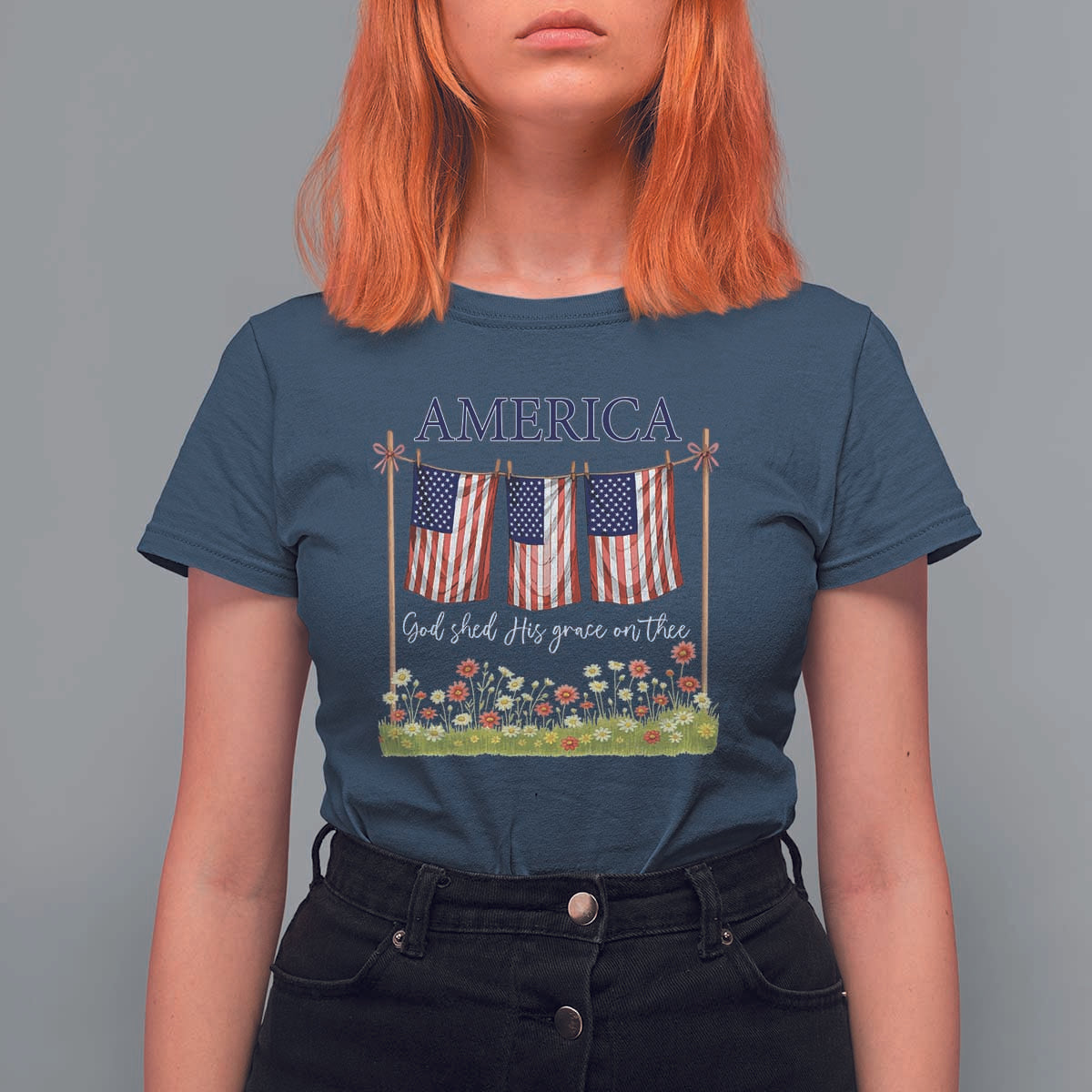 Funny America God Shed His Grace On Thee T Shirt For Women 4th Of July Christian American Flag - Wonder Print Shop