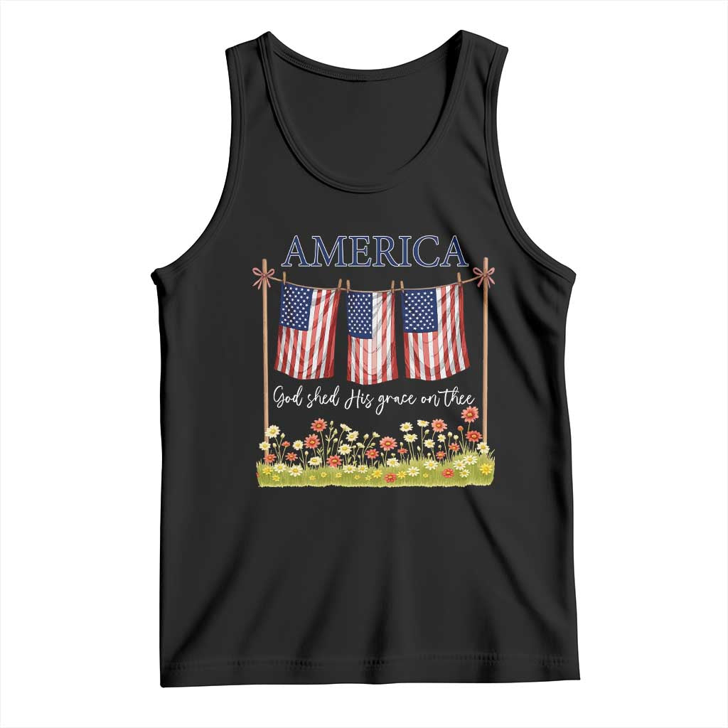 Funny America God Shed His Grace On Thee Tank Top 4th Of July Christian American Flag - Wonder Print Shop