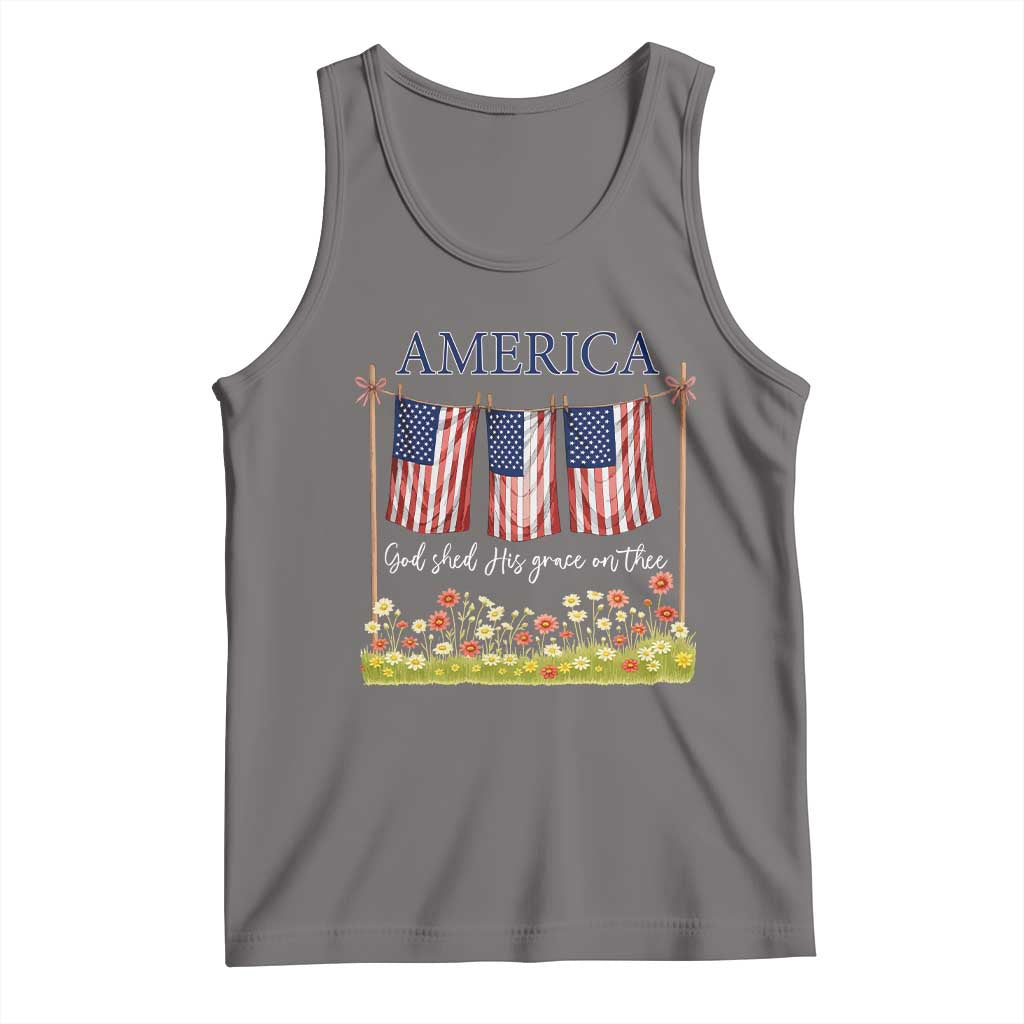 Funny America God Shed His Grace On Thee Tank Top 4th Of July Christian American Flag - Wonder Print Shop