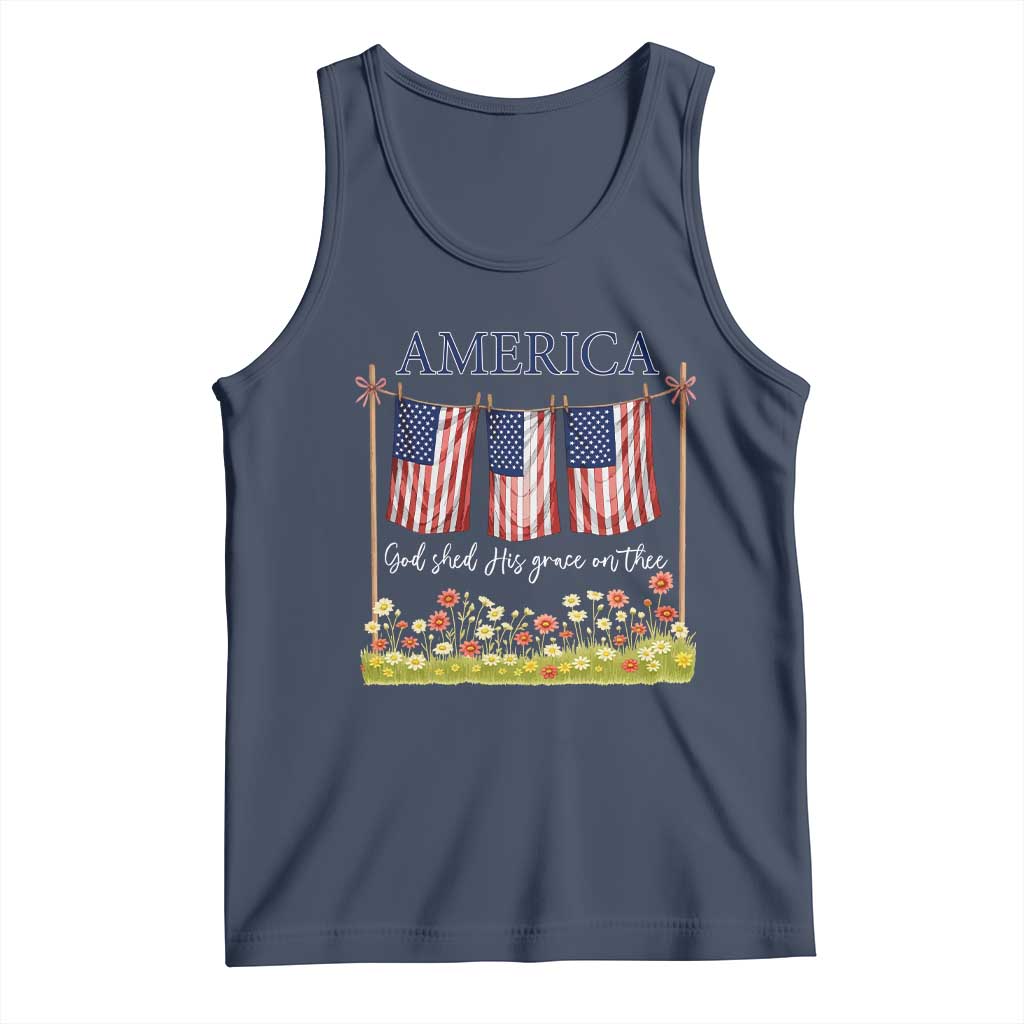 Funny America God Shed His Grace On Thee Tank Top 4th Of July Christian American Flag - Wonder Print Shop