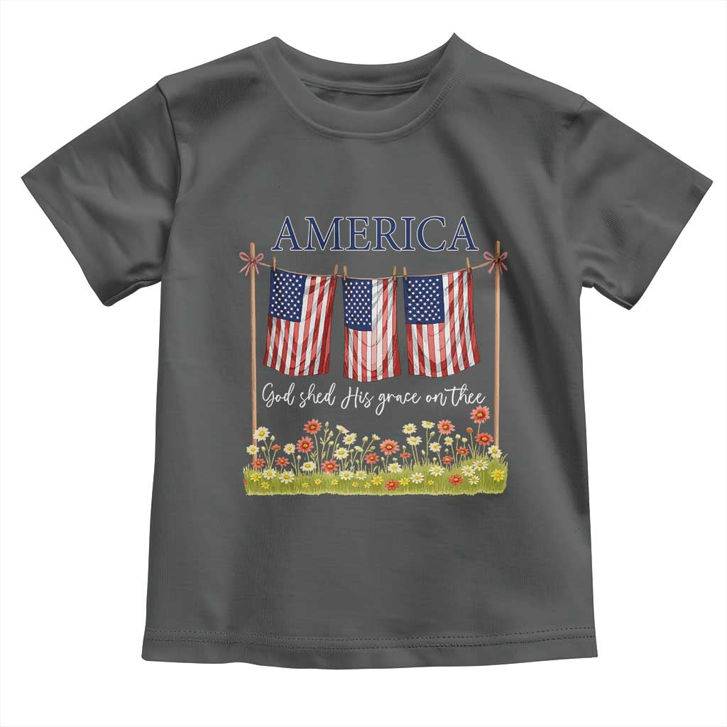 Funny America God Shed His Grace On Thee Toddler T Shirt 4th Of July Christian American Flag - Wonder Print Shop